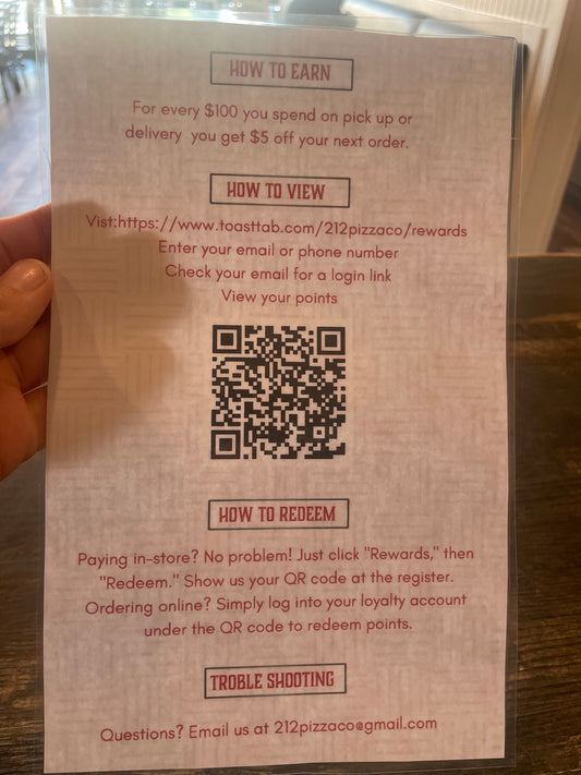 212 Rewards sign