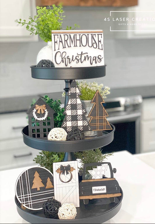 Farmhouse Christmas tiered tray